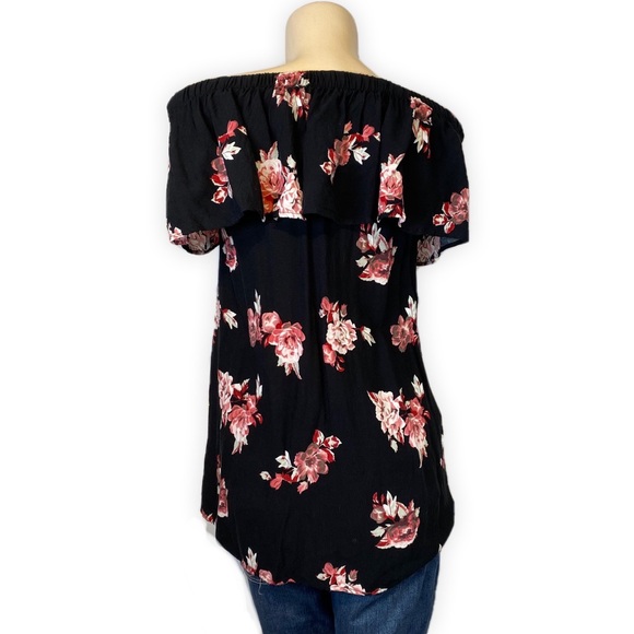 Womens Flower Printed Off Shoulder Ruffle Bardot Top • Small - Picture 5 of 7